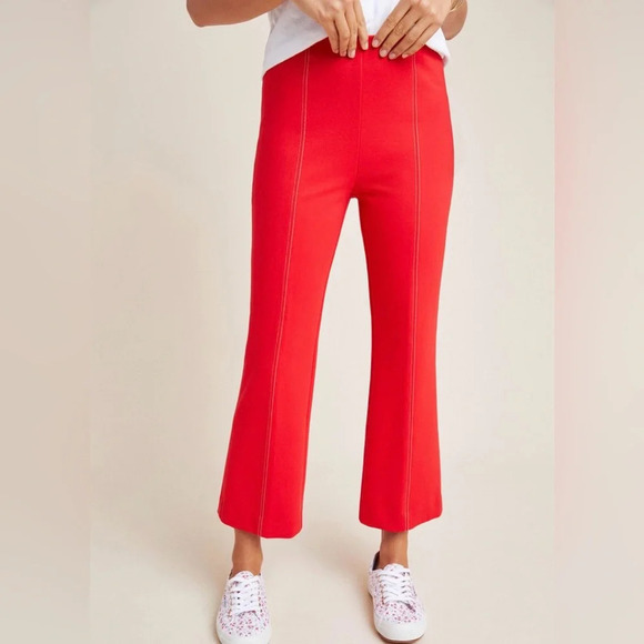 ANTHROPOLOGIE The Essential Cropped Flare‎ Trousers in Red - Picture 1 of 11